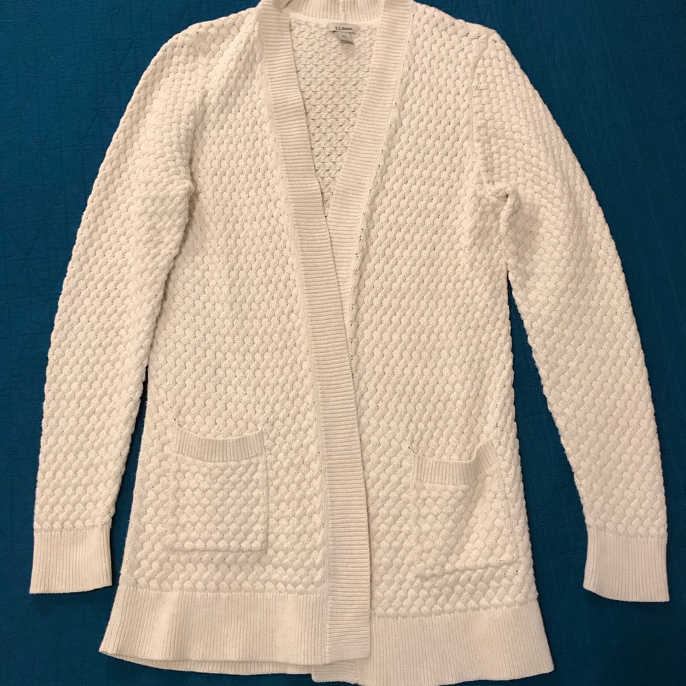 l.l. bean knitted cream cardigan